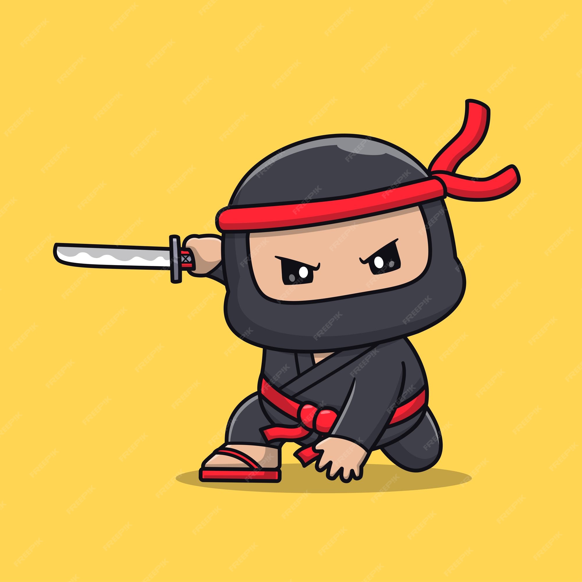 Ninja bonito trabalhando no laptop dos desenhos animados vetor ícone  ilustração pessoas ícone de tecnologia isolado plano