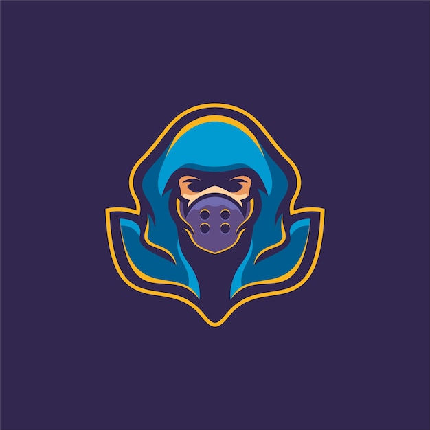 Ninja mask head cartoon logo template ilustração esport logo gaming premium vector