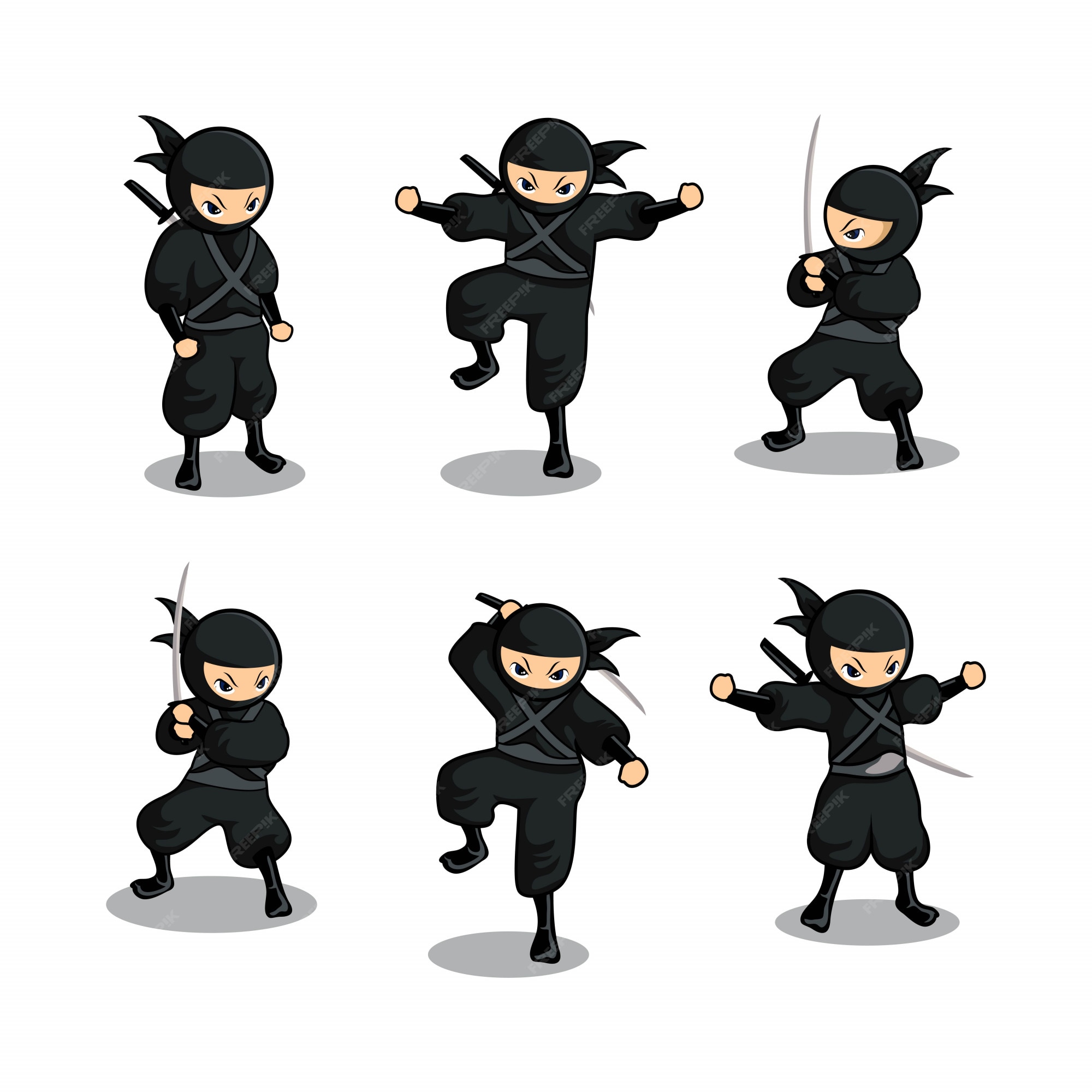 desenho animado preto ninja salto e corrida define ação com seis ações  diferentes 3381492 Vetor no Vecteezy