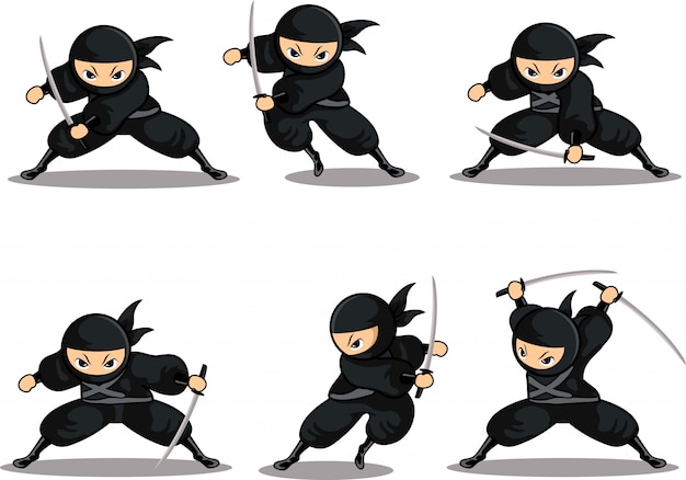 Ninja De Desenho Animado Bonito Atacando Com Espada Ilustração do Vetor -  Ilustração de preto, cartoon: 159227691