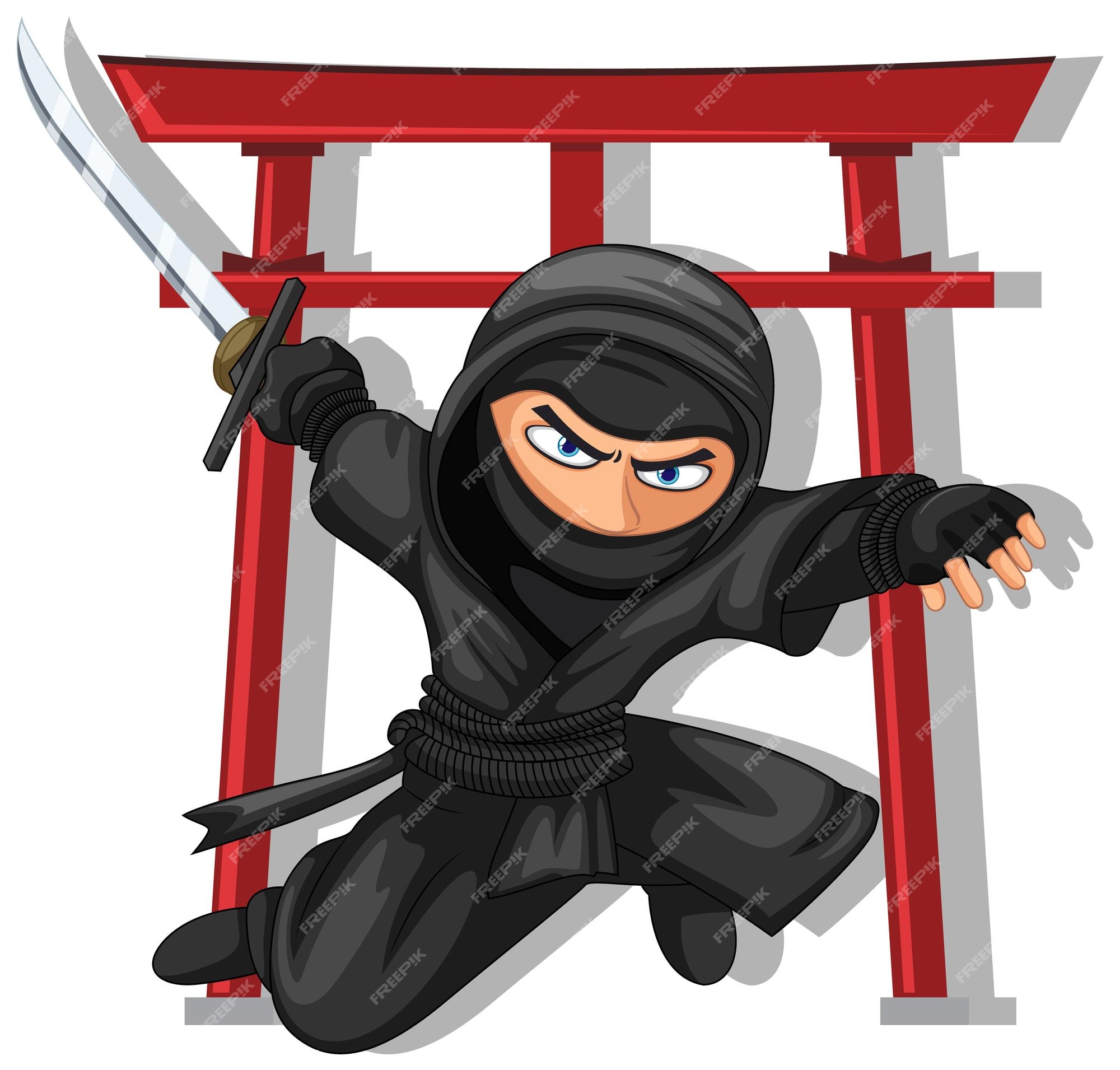 Ninja De Desenho Animado Bonito Atacando Com Espada Ilustração do Vetor -  Ilustração de preto, cartoon: 159227691