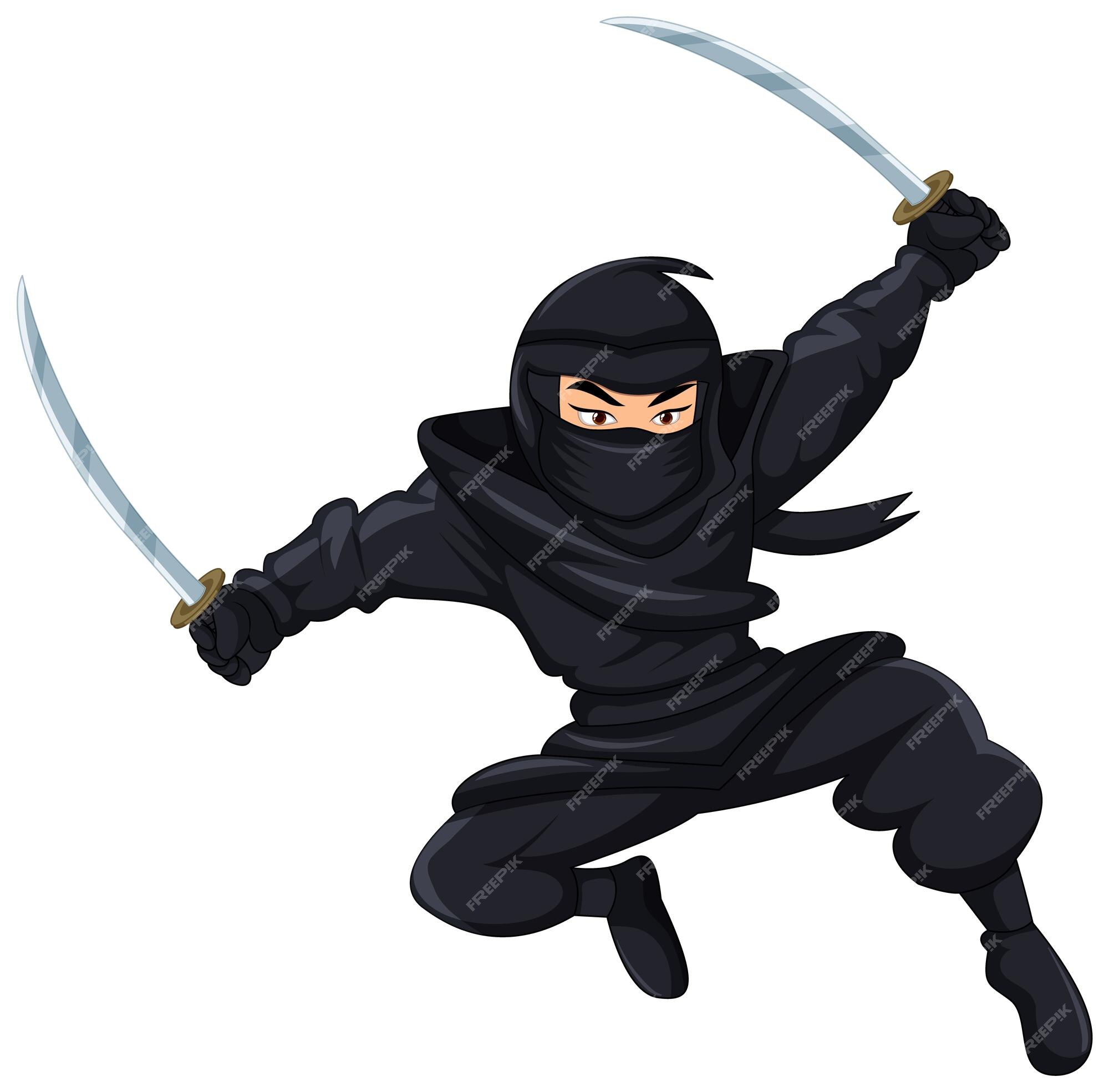Ninja De Desenho Animado Bonito Atacando Com Espada Ilustração do Vetor -  Ilustração de preto, cartoon: 159227691