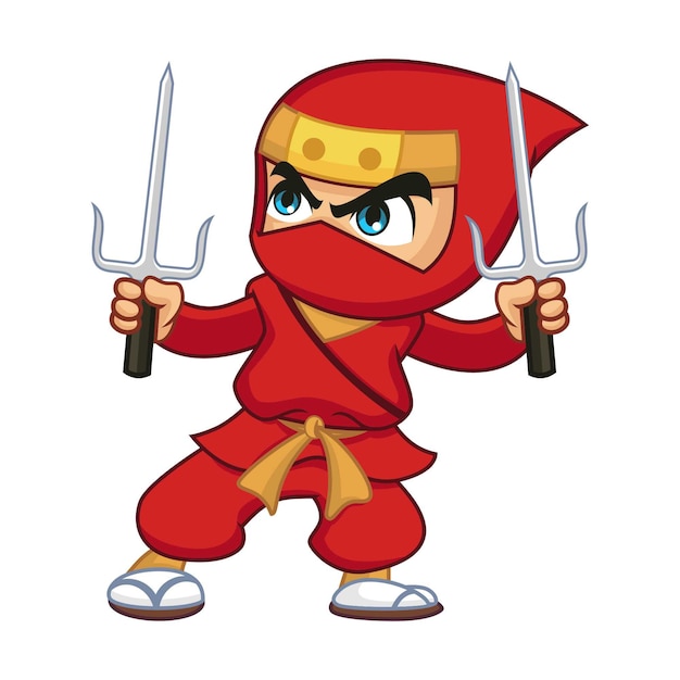 Vetor ninja vermelho com trisula