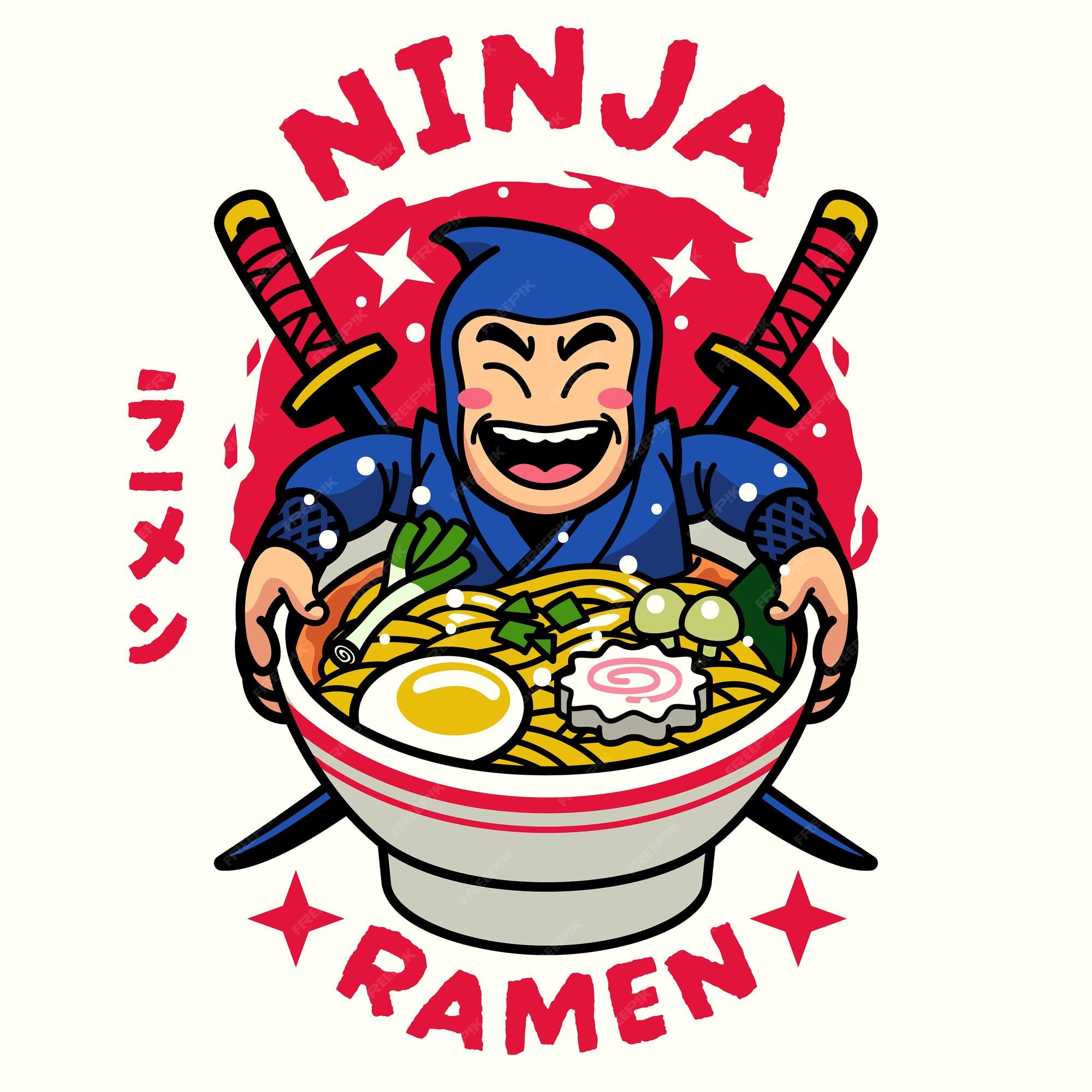 Ninja warrior cartoon mascot come ramen noodle palavra japonesa significa  ramen