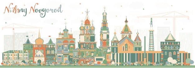 Nizhny novgorod rússia skyline da cidade com edifícios de cor. ilustração vetorial. viagem de negócios e conceito de turismo com arquitetura histórica. paisagem urbana de nizhny novgorod com pontos turísticos.