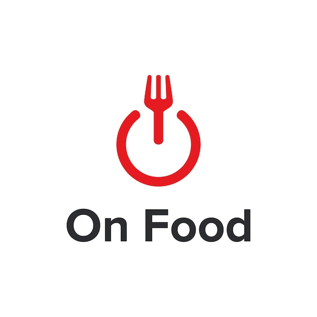 No botão liga / desliga e garfo comida simples, elegante, criativo, geométrico, moderno, design de logotipo