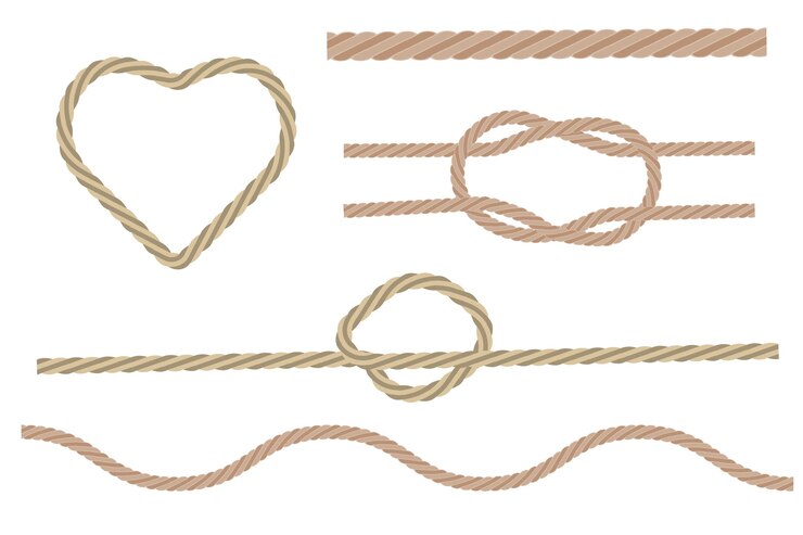 Vetor nodos de corda vetoriais técnicas náuticas de amarramento beige e castanho ilustração de fundo branco