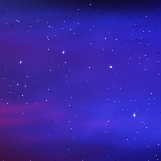 Noite brilhando céu estrelado Fundo azul do cosmos Estrelas do espaço roxo com nebulosa Galaxy Vector