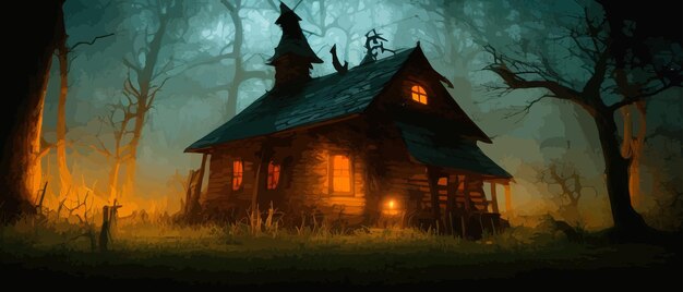 Noite luz da lua fantástica casa assustadora em um escuro vento assustador cena de fantasia escura paisagem com