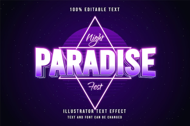 Noite paradisíaca fest, efeito de texto editável em 3d gradação rosa estilo de texto neon roxo