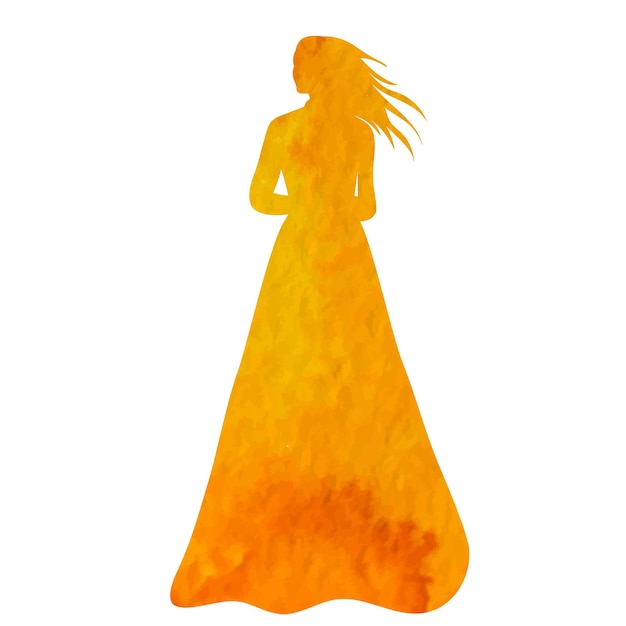 Noiva princesa aquarela silhueta no vetor isolado de fundo branco