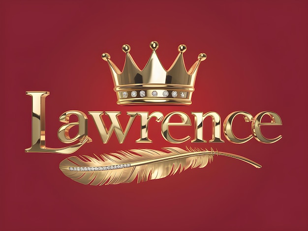 Nome Lawrence Logo Design Nome Lawrence em fonte elegante Coroa de ouro com pena Formato vetorial