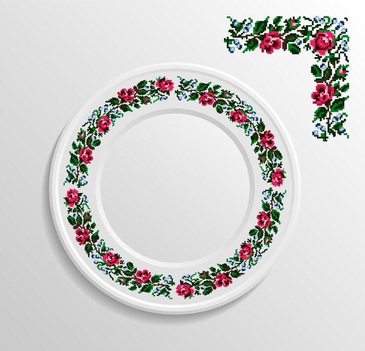 Vetor nomeações de mesa no restaurante prato decorativo com ornamento étnico redondo estilo ucraniano