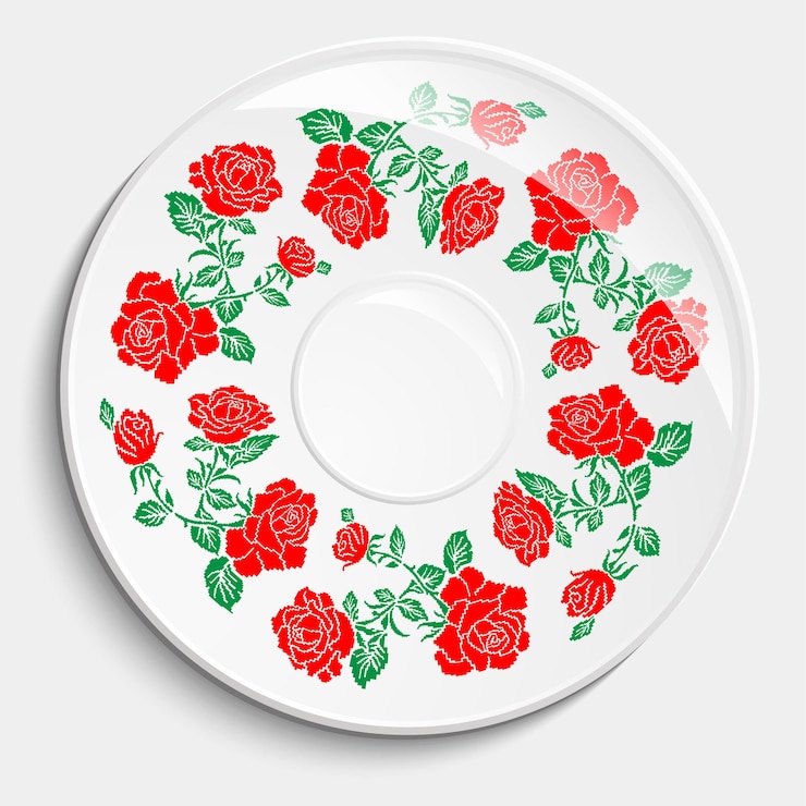 Vetor nomeações de mesa no restaurante prato decorativo com ornamento étnico redondo estilo ucraniano