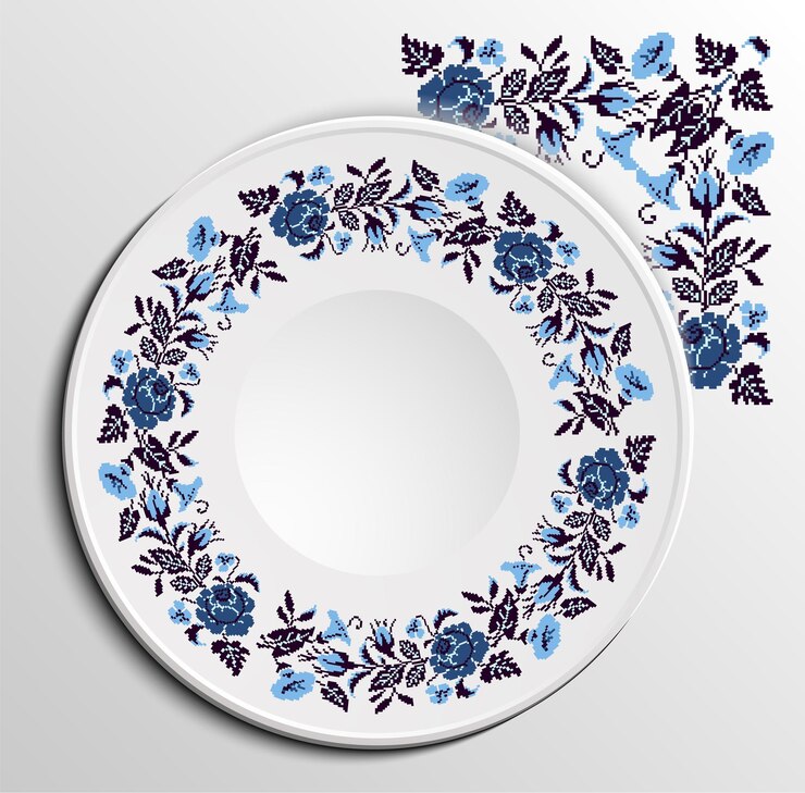 Vetor nomeações de mesa no restaurante prato decorativo com ornamento étnico redondo estilo ucraniano