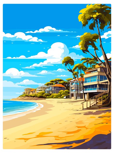 Vetor noosa main beach austrália poster de viagem vintage souvenir cartão postal retrato pintura ilustração