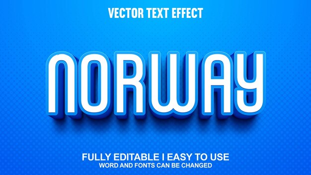 Noruega Efeito de texto vetorial 3D totalmente editável