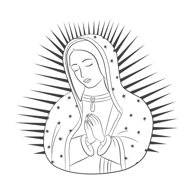 Vetor nossa senhora de guadalupe. virgem de guadalupe. virgem de guadalupe. contorno. desenho vetorial.