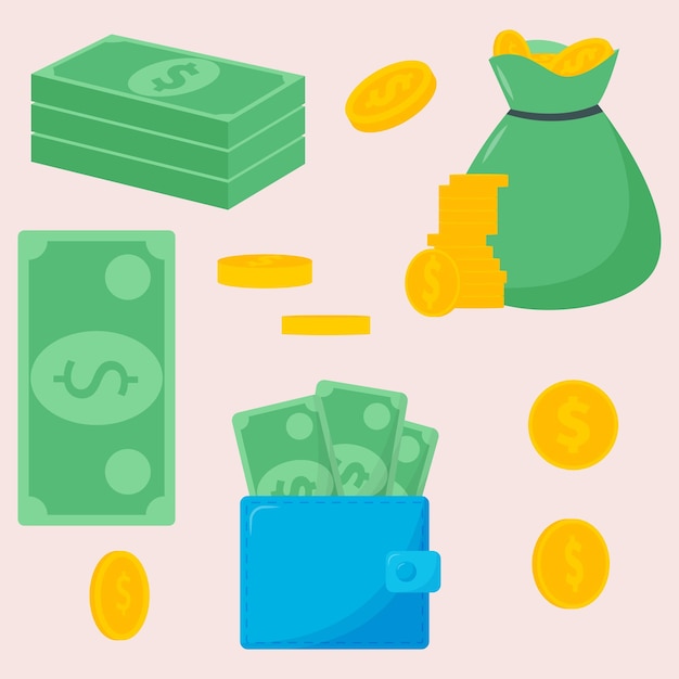 Nota de dólar e moedas de ouro Pilha de símbolo de dinheiro Economize