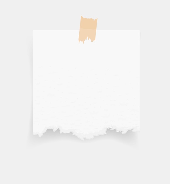 Nota de papel e fita adesiva. Adesivo de folha de papel rasgado em fundo branco. Memorando de papel branco para lembrete