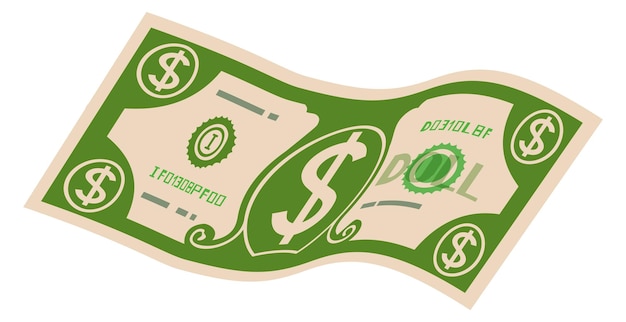 Nota verde voando ícone de conta de dinheiro dos desenhos animados isolado no fundo branco