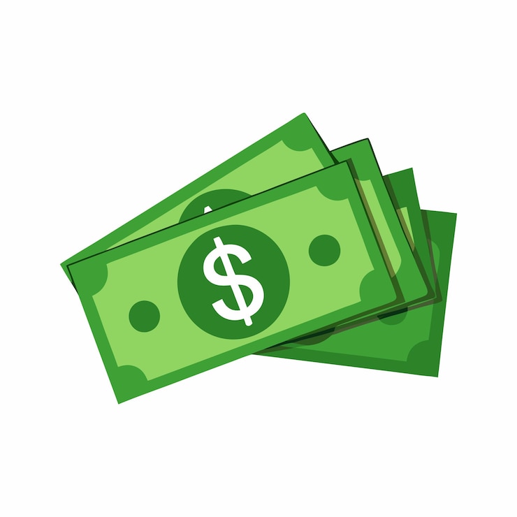 Vetor notas de dólar isoladas em fundo branco