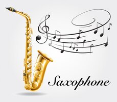 Vetor notas de saxofone e música em cartaz