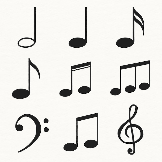 Notas musicais adesivo de chave vetor conjunto de doodle preto