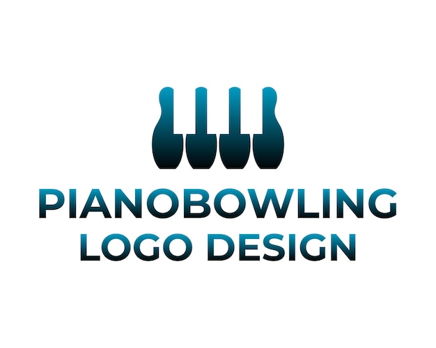Vetor notas musicais de piano e design de logotipo de pino de boliche