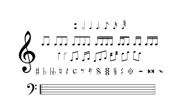 Vetor notas musicais e ícone do conjunto de símbolos