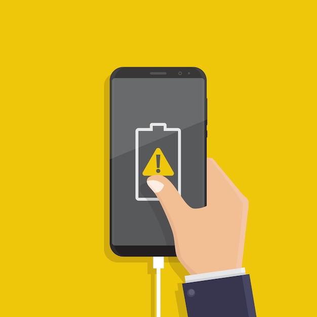 Notificação de bateria baixa ou danificada, ilustração em vetor design plano