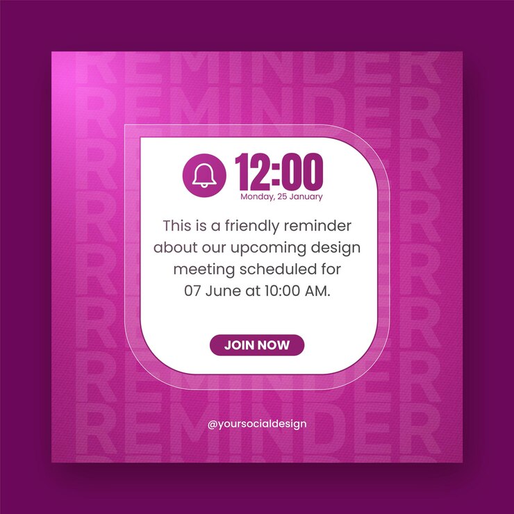 Vetor notificação de lembrete instagram post design