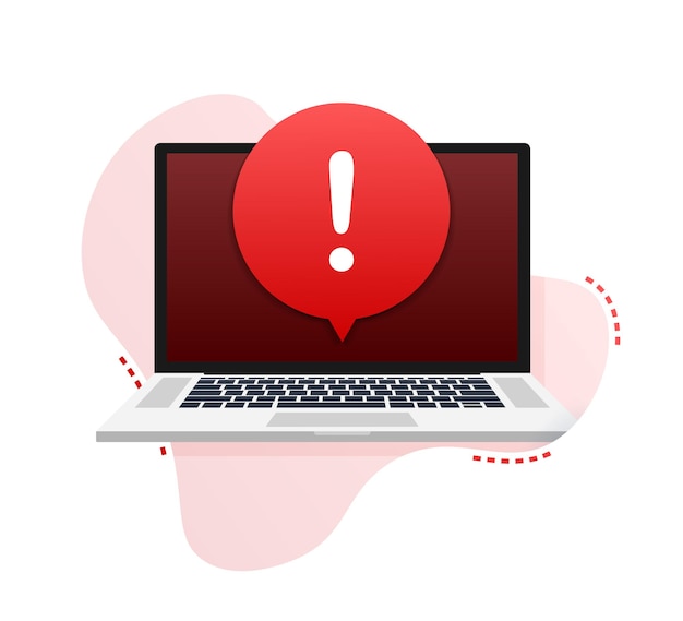 Vetor notificação de mensagem de alerta no laptop erro de perigo alerta problema de vírus no laptop