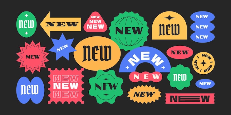 Vetor nova chegada etiquetas coloridas etiquetas adesivos estilo hipster y2k