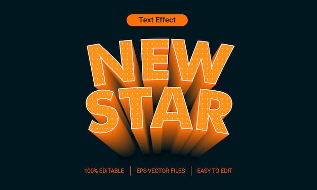 Vetor nova estrela com efeito de estilo de texto de cor laranja
