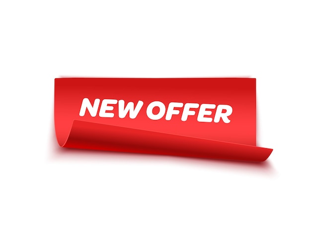 Nova etiqueta de oferta. Rótulo promocional vermelho. Ilustração do vetor.