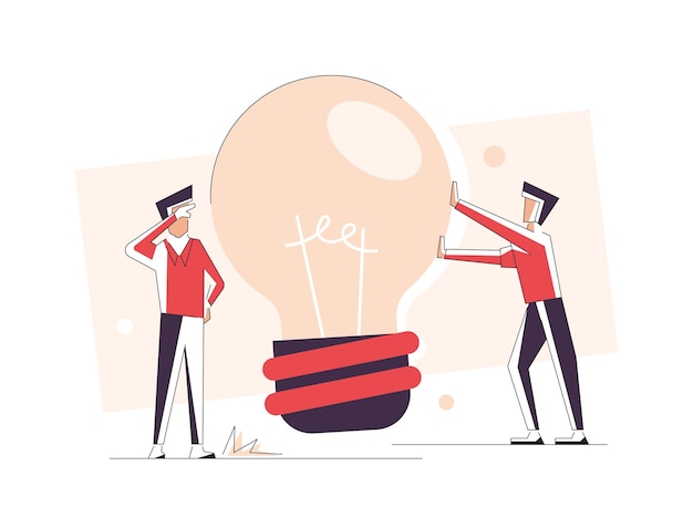 nova ideia, conceito de scrum, brainstorm de pessoas de negócios com notas adesivas combinadas com lâmpada brilhante