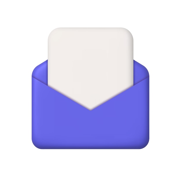 Nova mensagem ícone 3d envelope de correio aberto roxo com folha de papel 3d elemento de design vetorial realista