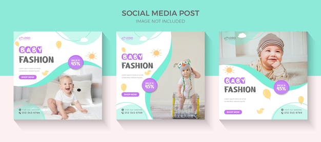 Nova venda de moda de bebê e coleção de postagens de mídia social de venda de moda infantil Design