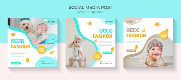 Vetor nova venda de moda de bebê e coleção de postagens de mídia social de venda de moda infantil design