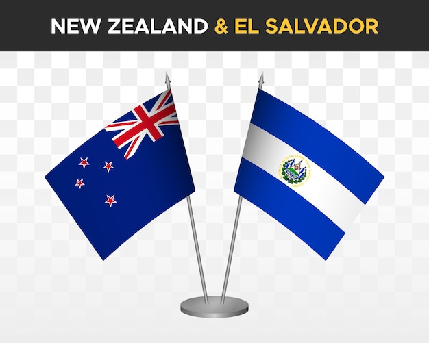 Nova zelândia vs el salvador maquete de bandeiras de mesa isolada bandeira de mesa de ilustração vetorial 3d