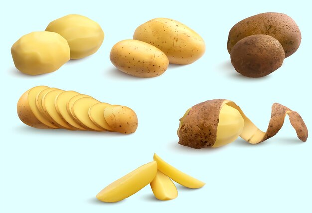 Novas batatas fritas e lanches em um fundo branco acima da vista