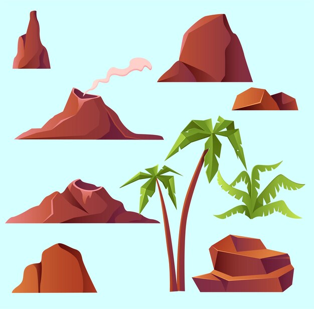 Novas formas diferentes de montanhas com paisagens de esquemas de cores vibrantes