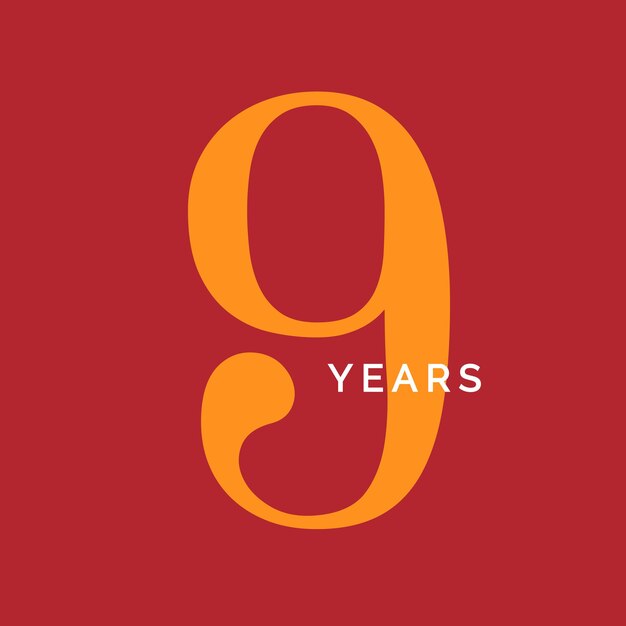 Nove anos símbolo nono aniversário emblema aniversário sinal número logotipo conceito modelo de poster vintage