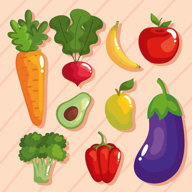 Nove ícones de comida saudável
