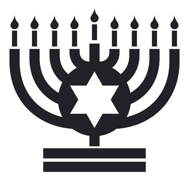 Vetor nove velas acesas representando chanukiah com um botão e símbolo da estrela de david para hanukkah