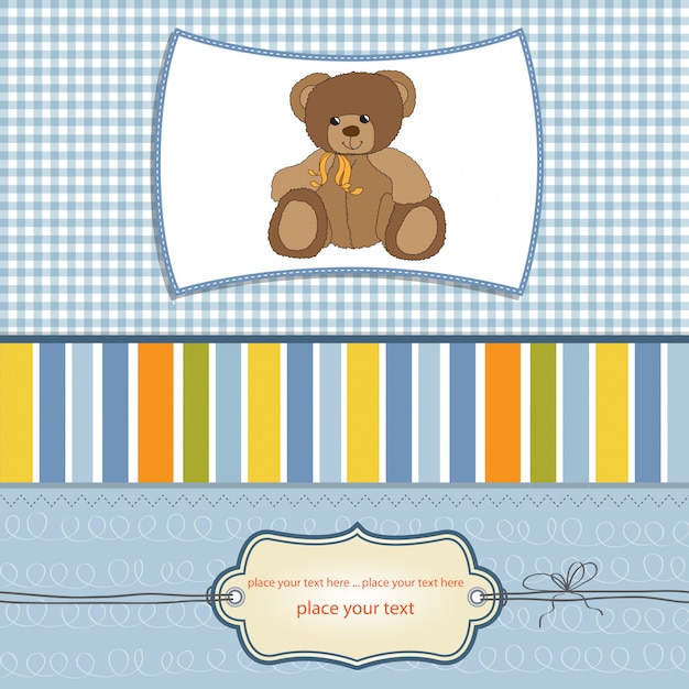 Vetor novo cartão de anúncio de bebê com ursinho de pelúcia