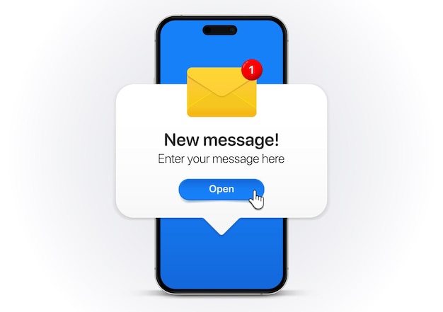 Novo conceito de notificação de mensagem 3d mail, carta, mensagem, bate-papo, fala, símbolo de sinal de ícone de postagem de diálogo