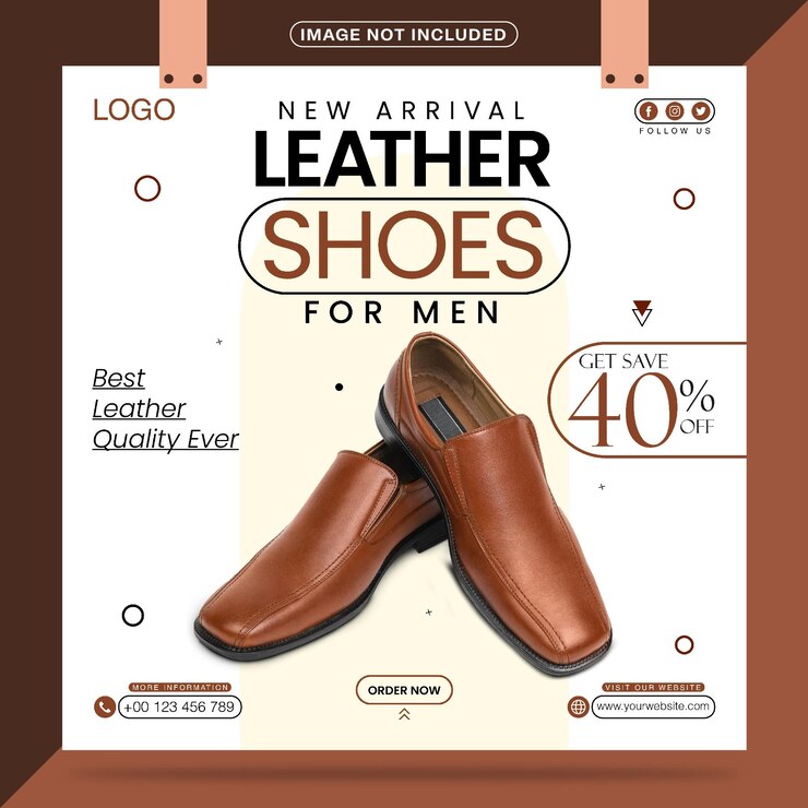 Novo design de modelo de postagem de mídia social de sapatos de couro para homens