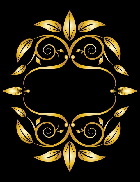 Vetor novo estilo duplo lindo vetor de design de borda de moldura de ornamento floral dourado na cor preta